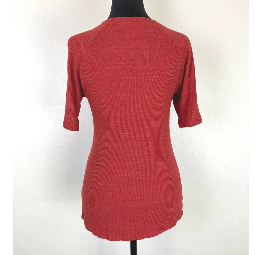 Adriano Goldschmied Short Sleeve Ribbed Knit Tee Rust Women's Small Boho Casual - Picture 3 of 7